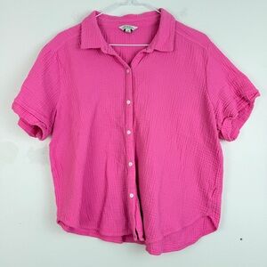 Lucky Brand Pink Gauze Button Down Shirt Cotton Short Sleeve